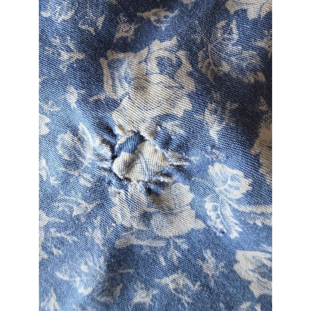 VTG Anastasia Made in France Boho Floral Stripe Dress Blue Cream Round Neck - Picture 5 of 7